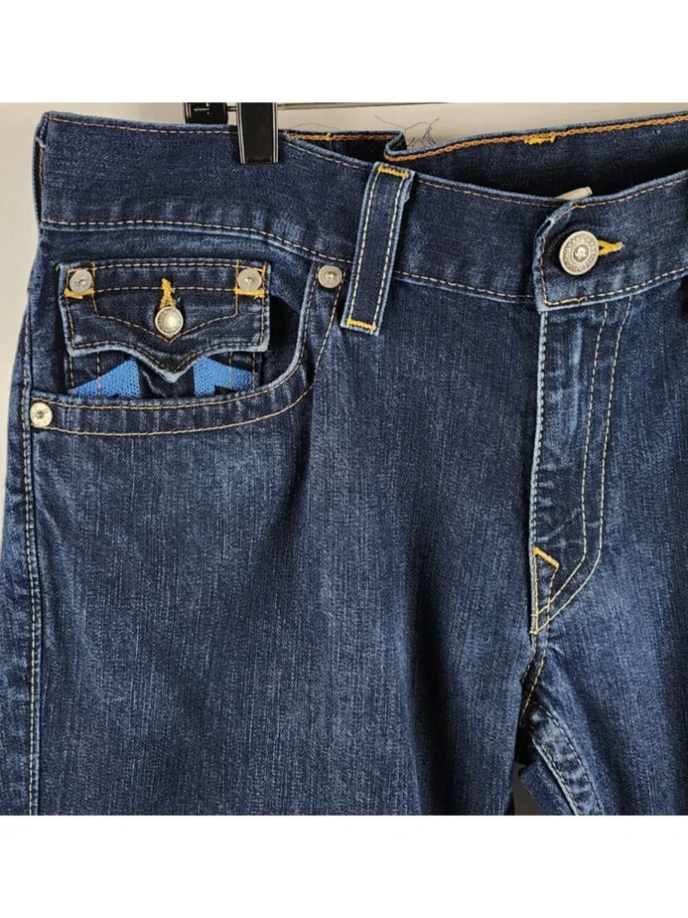 True Religion Jeans Mens 38 Ricky Flap Straight Blue M24859P43 Altered Hem Waist